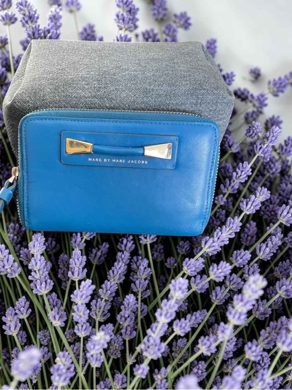 Marc by Marc Jacobs Bright Blue Leather Zip Pouch with Gold Accent
